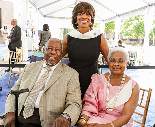 The Aarons at the Gloster event talking to Dr. Rice